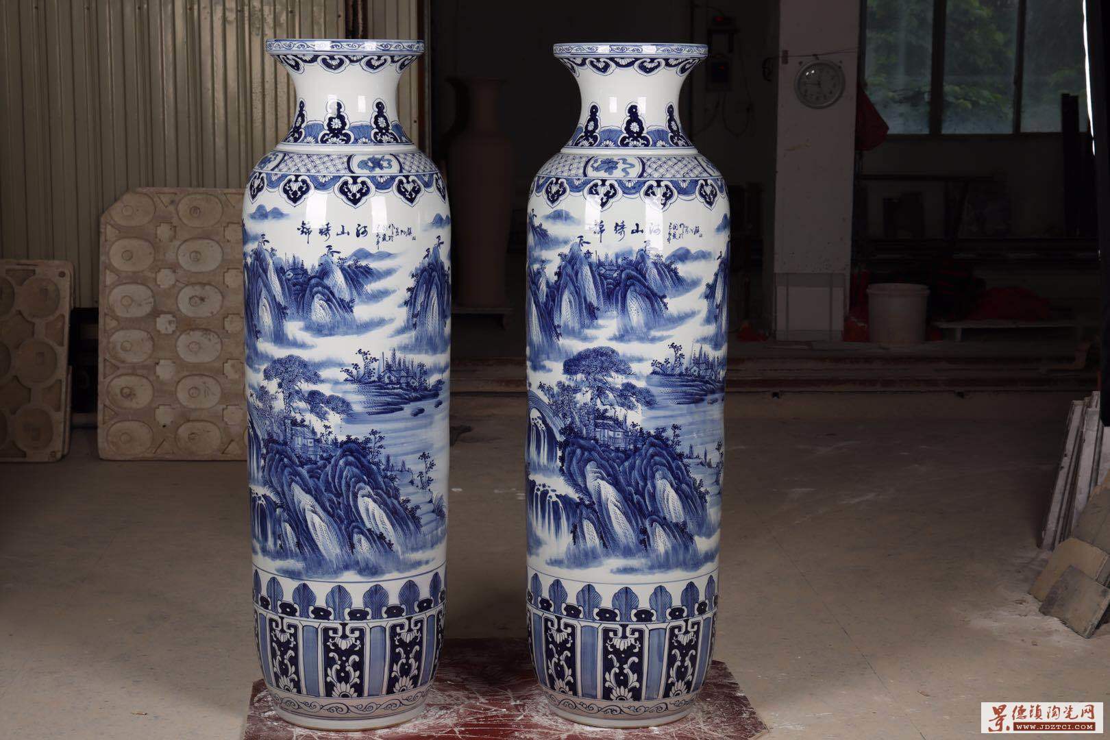 景德镇陶瓷大花瓶摆件手绘青花瓷中式客厅落地装饰品摆设大号特大