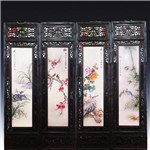 景德镇陶瓷手绘瓷板画四条屏挂画现代中式客厅装饰画实木框壁画