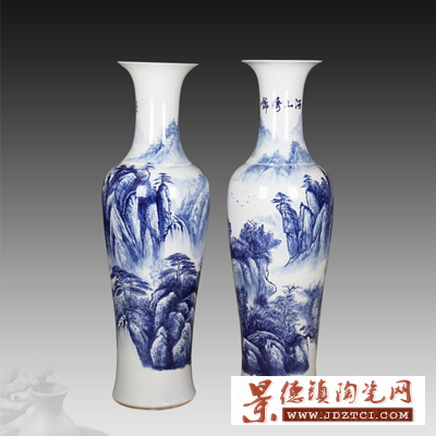 陶瓷落地大花瓶1.4米1.6米1.8米手绘青花瓷酒店客厅装饰品摆件