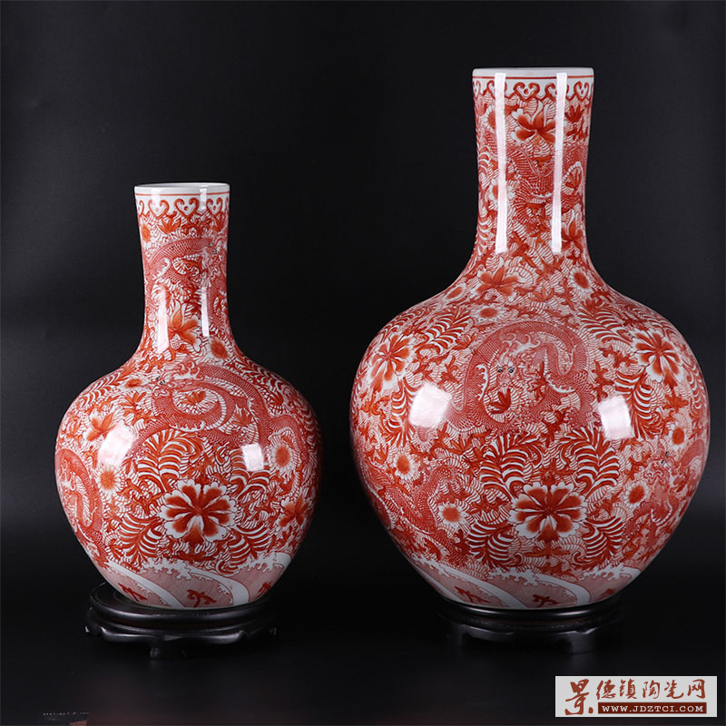 RZIS10-C-SMALL 景德镇陶瓷 手绘釉里红中式花瓶中国风陶瓷摆件