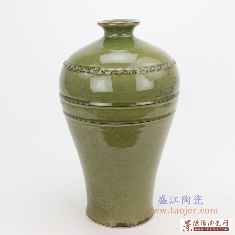 RZQJ09 景德镇陶瓷 仿古做旧宋代龙泉窑梅瓶