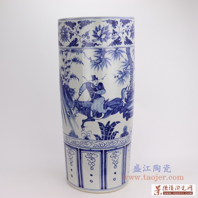 RZFH19-C 景德镇陶瓷 仿古做旧手绘青花人物树木图纹箭筒