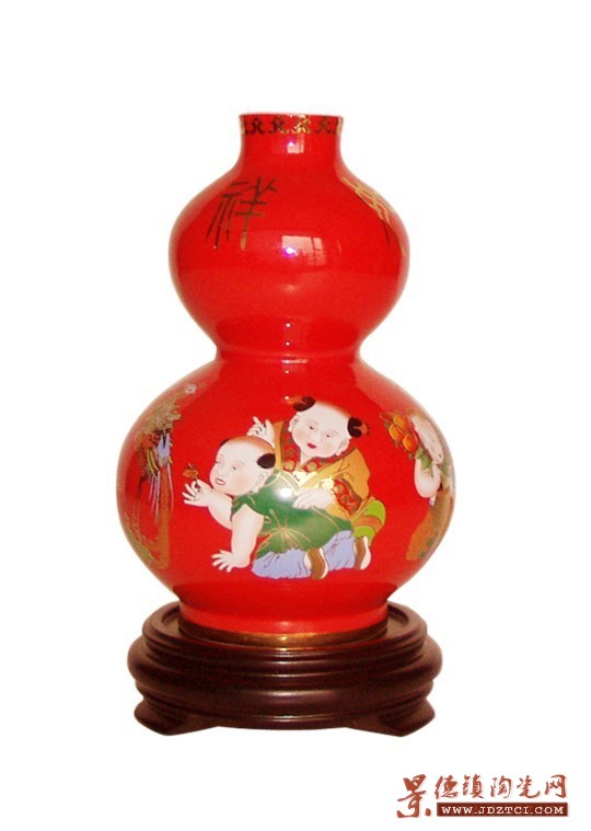 24CM小葫芦瓶红瓷