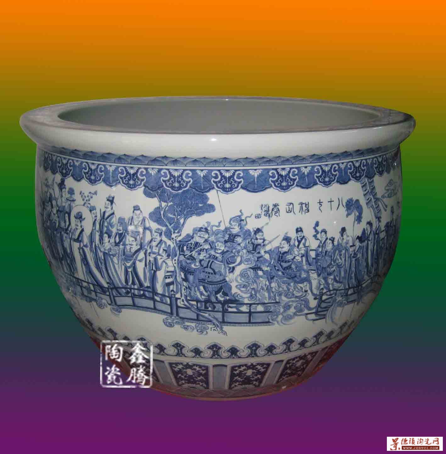 景德镇手绘青花陶瓷大缸，手绘十八罗汉陶瓷大缸