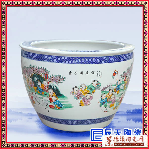 经典中式家居装饰陶瓷大缸  粉彩花卉手工生产大缸