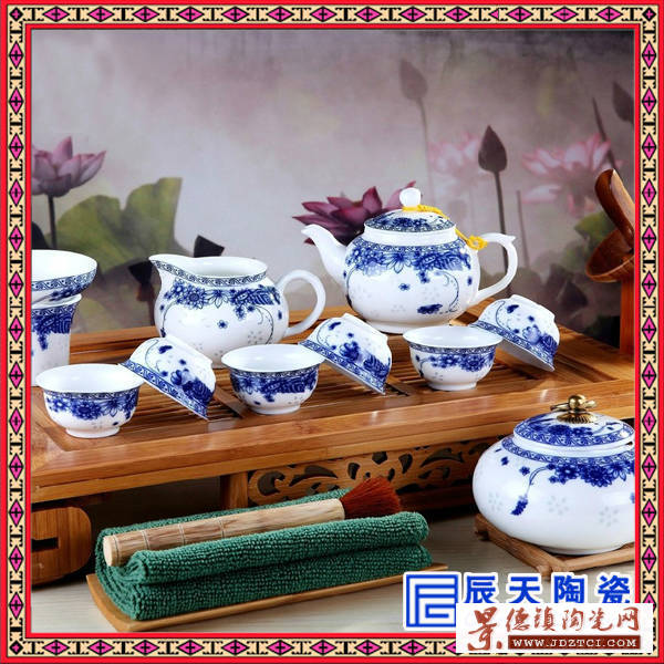 日用青花功夫茶具套装  生产手工陶瓷茶具价格  花鸟清淡茶具