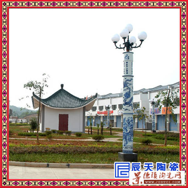 中式手绘粉彩山水灯柱 工艺陶瓷装饰瓷灯柱