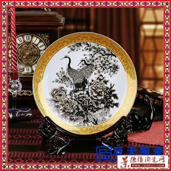 中式装饰精致陶瓷展示盘 粉彩山水大气陶瓷赏盘 纪念盘生产