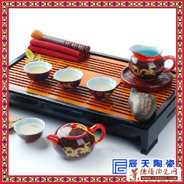 高档养生陶瓷茶具 青花瓷花卉茶具 淡雅花卉茶具定制