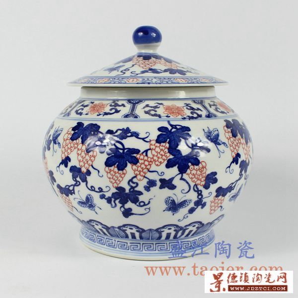 景德镇陶瓷手绘茶叶罐 青花盖罐 茶道用品