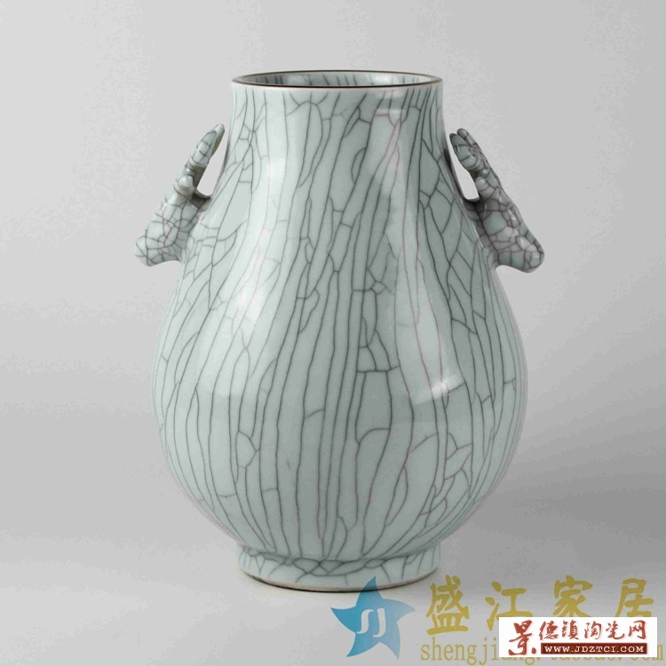 景德镇陶瓷花瓶家居装饰摆件 摆设官窑开片仿古花瓶