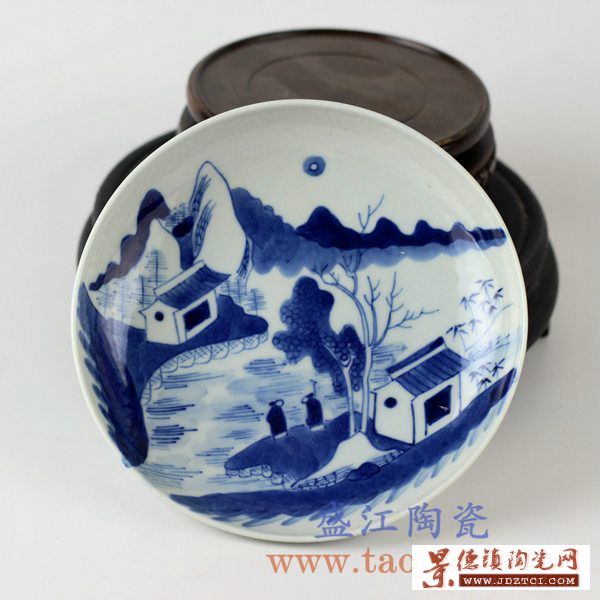 景德镇精品陶瓷器手绘青花盘子人物风景图案瓷盘碟子餐具