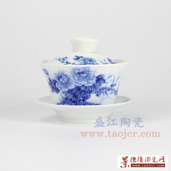 景德镇陶瓷茶具青花盖碗中式三才碗厂家批发釉中彩茶杯大号
