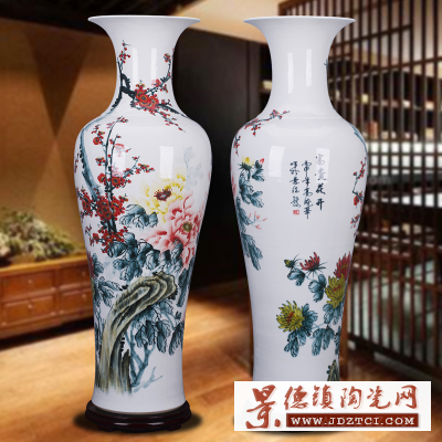 手绘艺术大花瓶批发 1.4米1.2米花瓶价格 景德镇陶瓷开业装饰摆件
