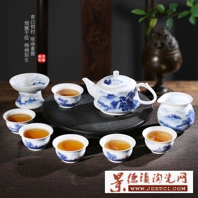 景德镇陶瓷带图定制不规则北欧茶具 青花瓷茶具茶杯
