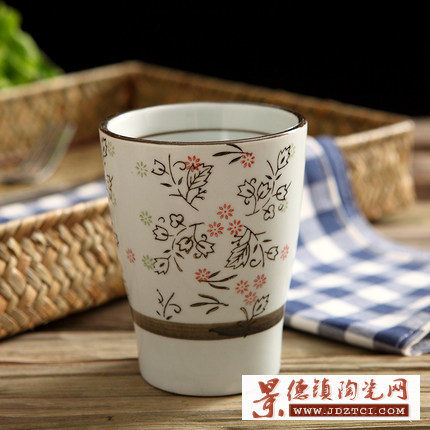 日式手绘釉下彩陶瓷杯水杯 家用陶瓷马克杯   陶瓷广告杯定做