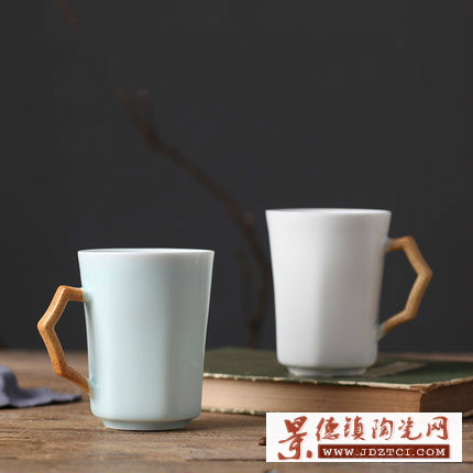景德镇手绘简约中国风水杯 简约情侣对杯子 陶瓷马克杯定制